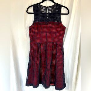 Banana Republic Layered Look Dress, Red with Navy Overlay. Size 4